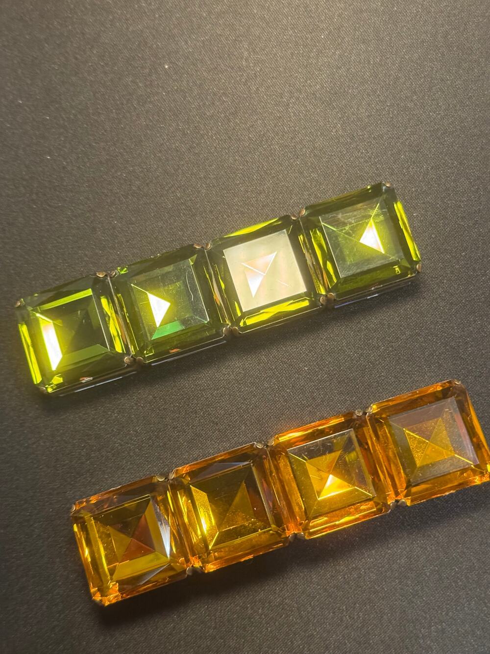 Vintage Large Stretch Statement Lucite Gold & Green Bracelets